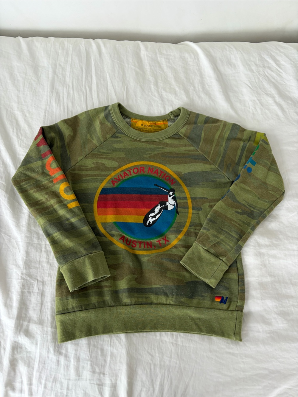 aviator nation, kids, unisex camo crewneck